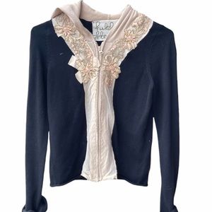 Anthropologie Field of flowers Black Zip cardigan